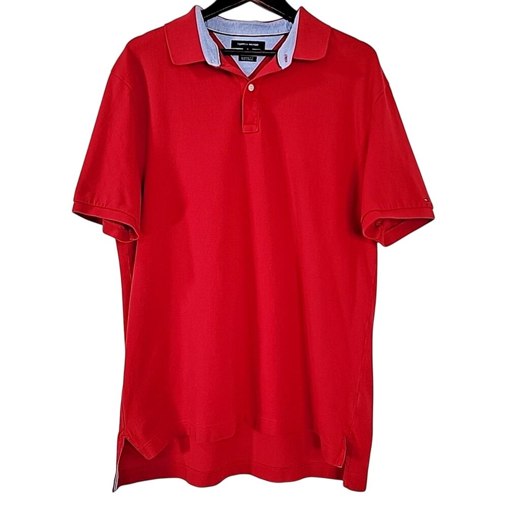 Tommy Hilfiger Mens XL Red Polo Shirt Classic Fit Short Sleeve Golf‎ Preppy Logo